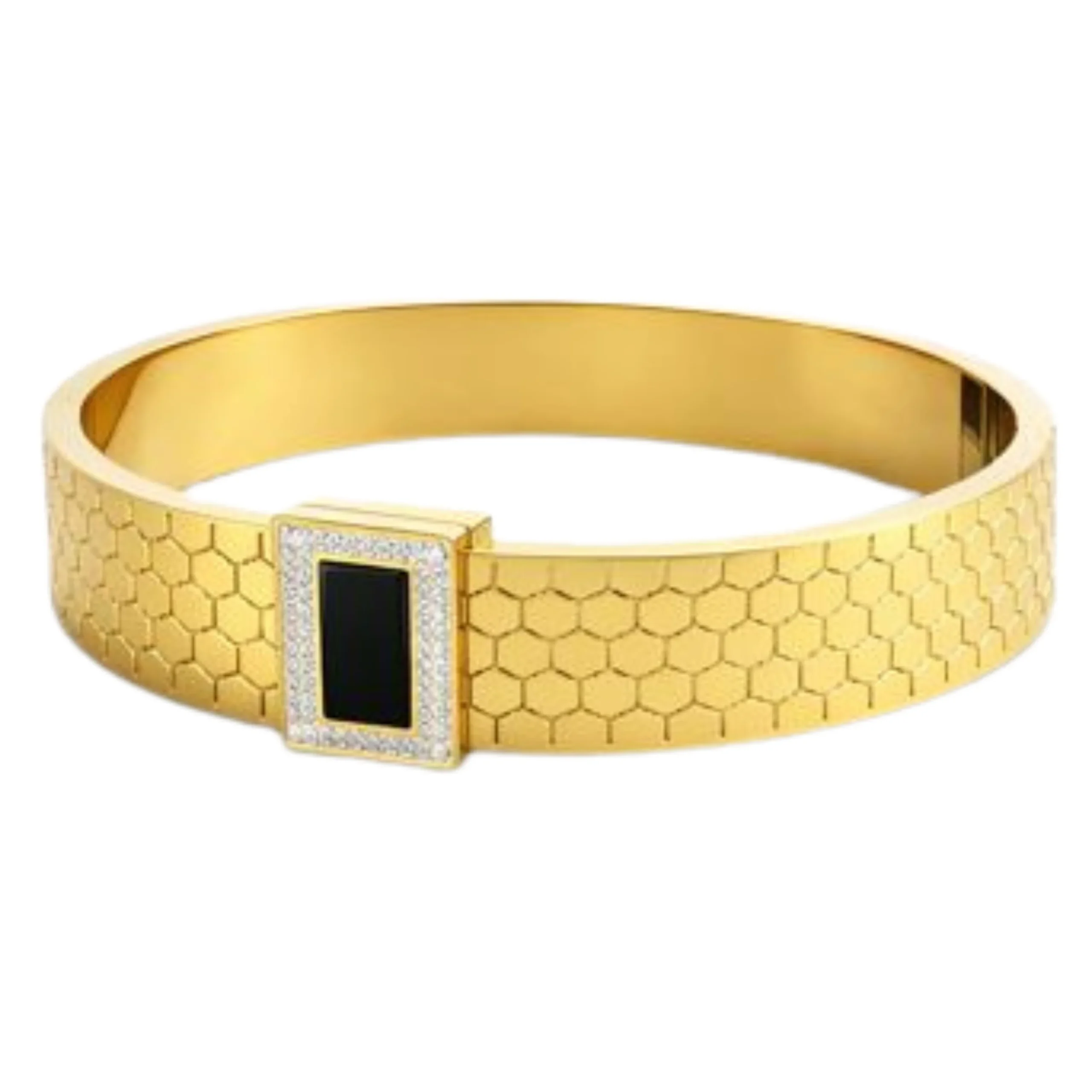 Gold Black Stone Crystal Bangle Bracelet