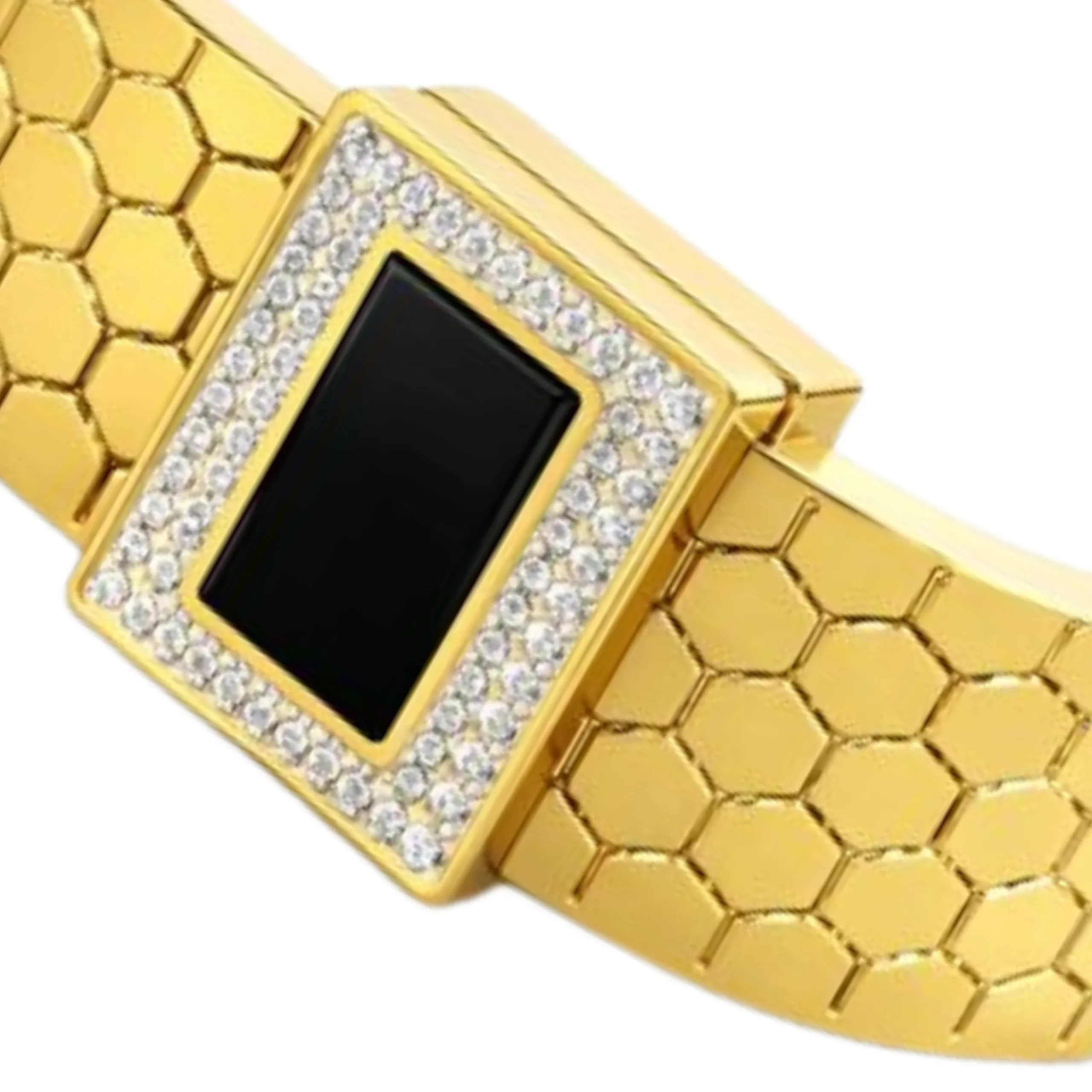 Gold Black Stone Crystal Bangle Bracelet