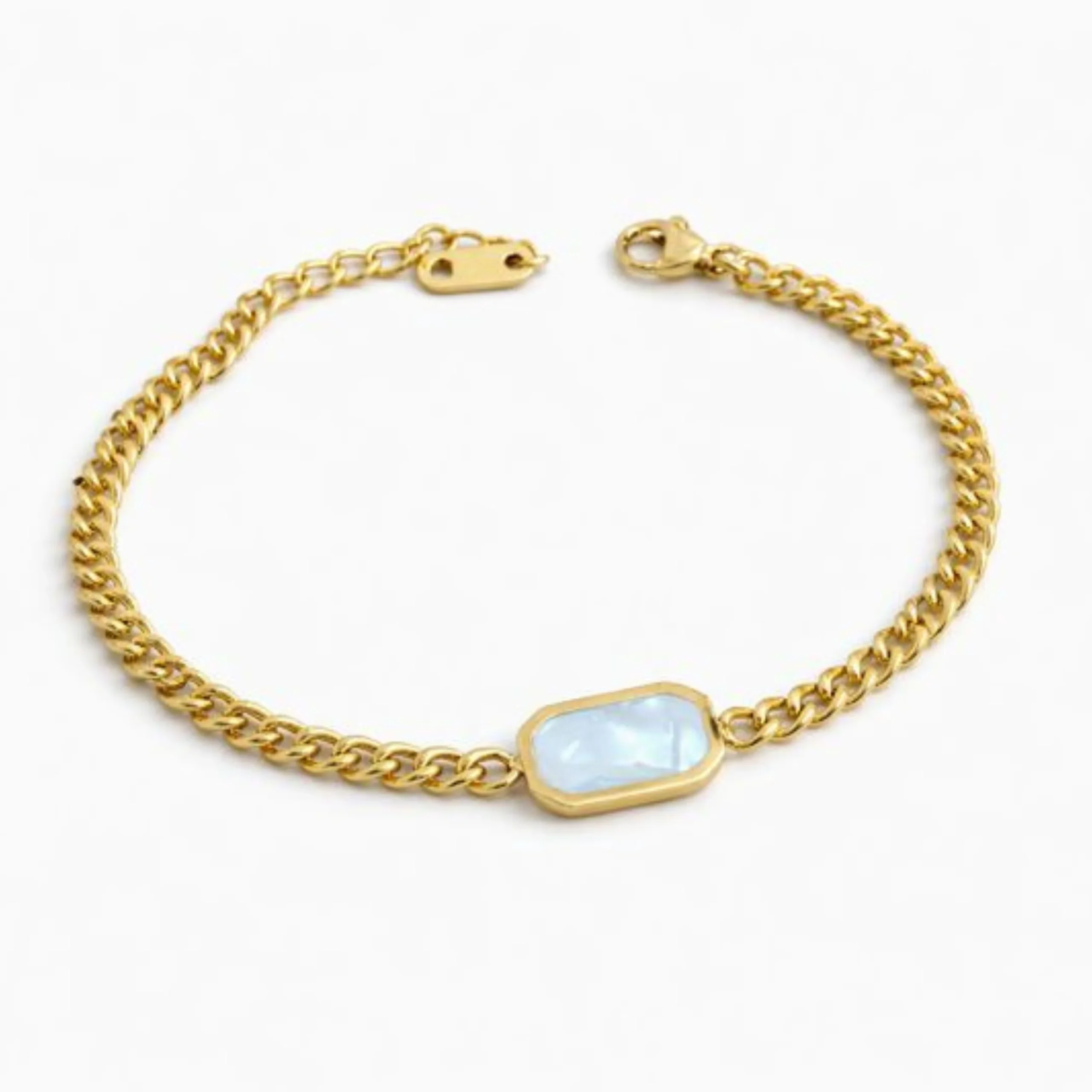Gold Blue Stone Chain Bracelet