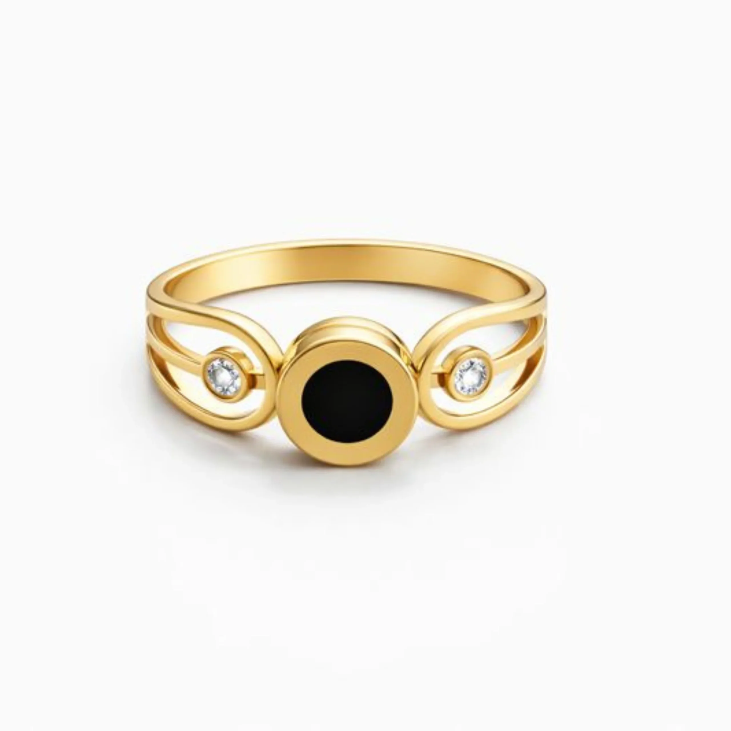 Gold Black Stone Adjustable Ring