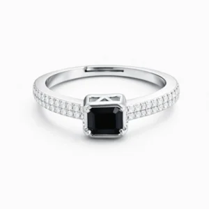 Silver Black Stone Adjustable Ring