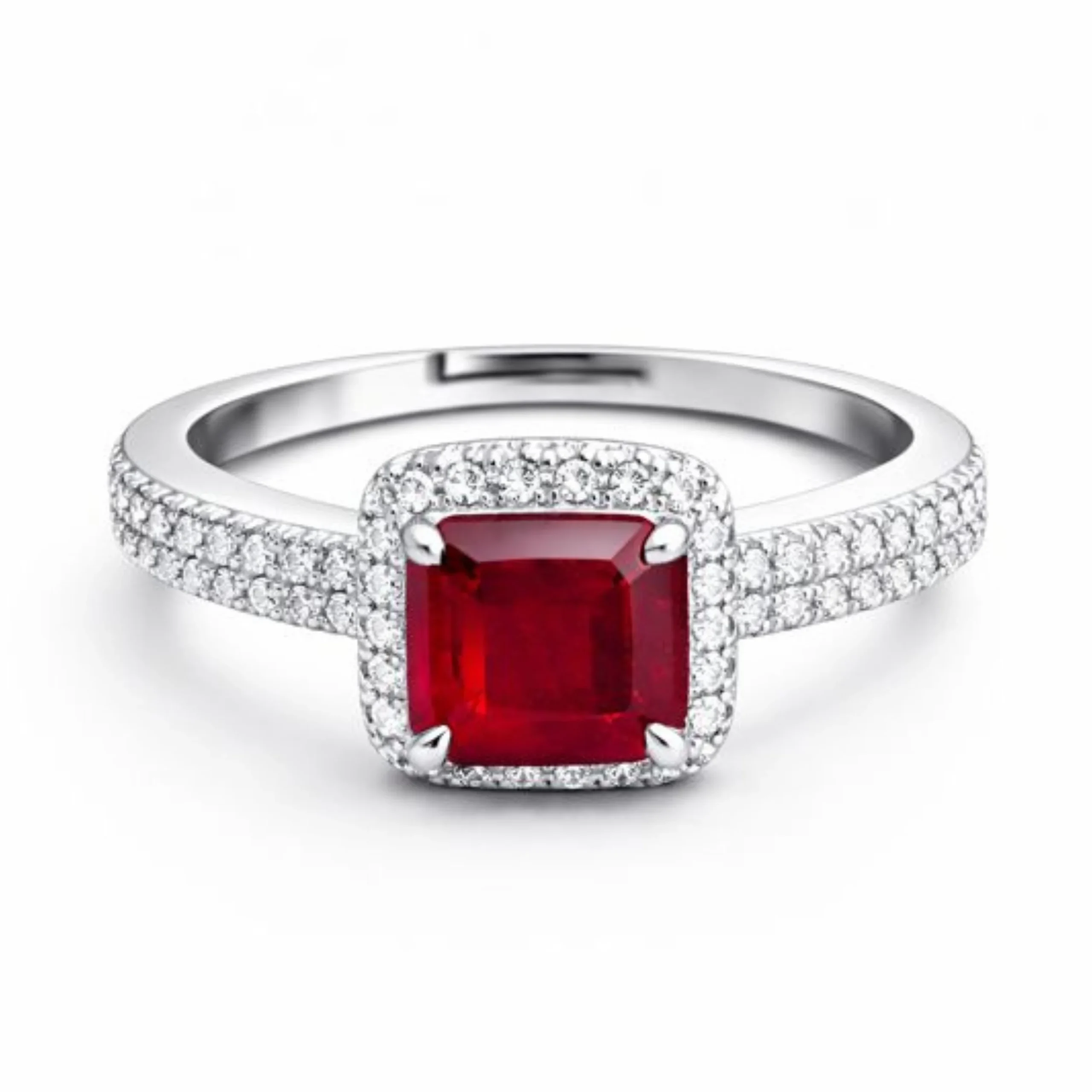 Silver Red Stone Adjustable Ring