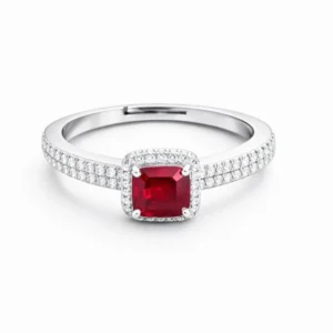 Silver Red Stone Adjustable Ring (Round)